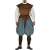 HSDOU Mens Renaissance Costume Midevil/Renaissance Clothing Men Outfit Medieval Vest Pants Shirt Viking Costume Vintage