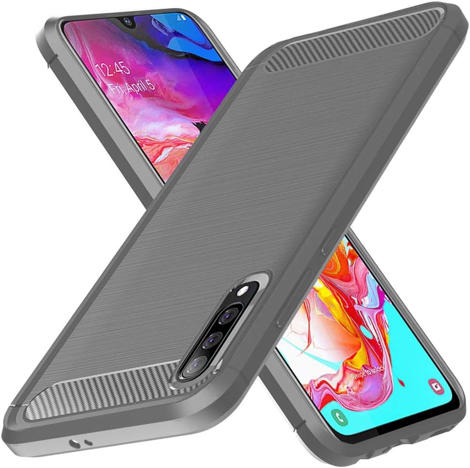 Galaxy A70 Case, SKTGSLAMY Carbon Fiber Soft TPU Scratch Resistant Shock Absorption Case Cover for Samsung Galaxy A70 (Gray)