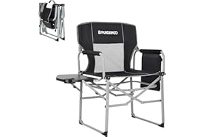 FUNDANGO Camping Directors Chair with Side Table for Outdoor Portable Lightweight Camping Lawn Chairs with Storage Pockets Carry Straps for Camp Hiking Fishing Sports Adults Outside Black