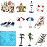 YARNOW 12 Pcs Miniature Fairy Garden Accessories Beach Style Mini Shell Boat Lifebuoy Figurines Ornaments Dollhouse Decoratio