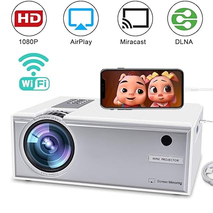 Drahtloser WiFi Video Projektor voller HD 1080P, FAERSI tragbarer LED Mini Heimkino Film Projektor mit HDMI USB VGA AV kompat