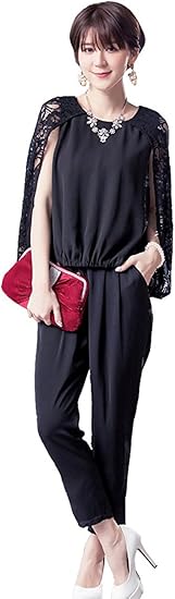 パンツドレス セットアップ レディース 結婚式 ビジネス スーツ フォーマルドレス パーティー 袖あり お呼ばれ 結婚式 二次会 披露宴 大きいサイズ レースブラウス パンツ セット オールインワン 通販 Amazon