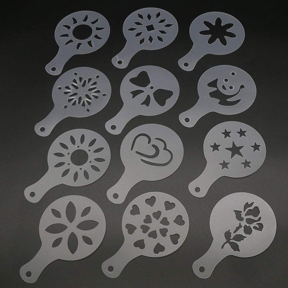 Shopline Coffee Decorating Stencils, DIY Cakes Cupcake Cappuccino Latte Art Stencil Template Tool for Adults Kids Children (12 Pieces)