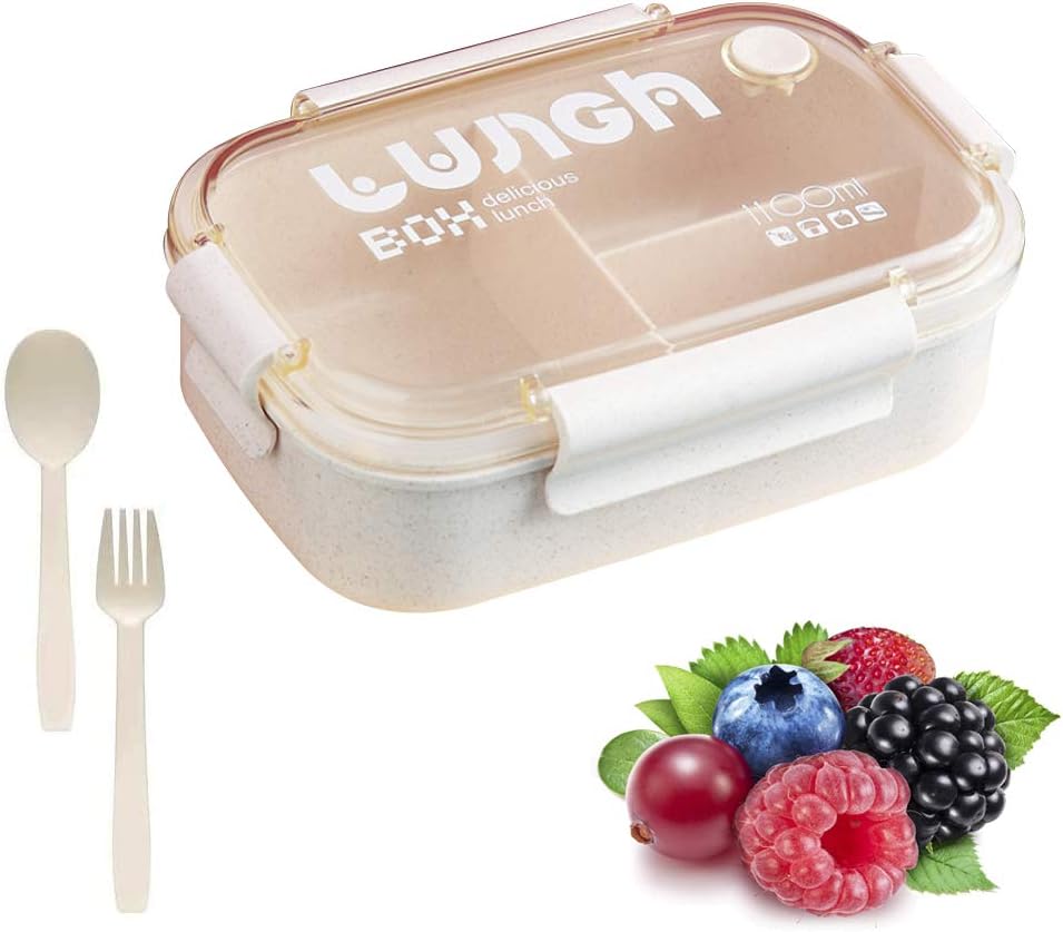 Bento Box,Lunchbox Picknick,Lunchbox Kinder,Brotbox Kinder,Lunchbox mit Fächern,Brotdose Kinder,Lunchbox Box für Kinder,Auslaufsichere Brotzeitbox Vesperdose Mikrowelle Heizung (Beige)