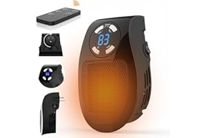 UPWSMA 450W Mini Space Heater With Temperature Detection, Remote Wall Outlet Electric Space Heater as Seen on TV with Adjustable Thermostat and Timer and Led Display, Compact for Office Room RV (Smart-Black)