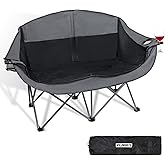WILDROOTS Outdoor Folding Double Camping Chair Adults 2 Person,Heavy Duty 600 LBS Loveseat with 2 Cup Holder,Portable Carry Bag Included for Camping,Lawn,Backyard,Movie