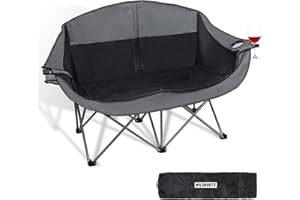 WILDROOTS Outdoor Folding Double Camping Chair Adults 2 Person,Heavy Duty 600 LBS Loveseat with 2 Cup Holder,Portable Carry Bag Included for Camping,Lawn,Backyard,Movie
