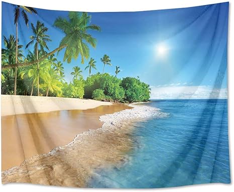 Amazon Co Jp Lb自然風景タペストリー 海とビーチ 椰子の木と靑空 インテリア 壁掛け おしゃれ 多機能 カバー 背景布 室内装飾タペストリー ビーチタオル カーテン シンプル 個性 新居祝い プレゼント0ｘ150cm ホーム キッチン