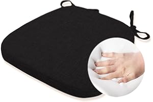 KGPLOME Chair Cushion with Ties for Dining Chair - Memory Foam No Slip Kitchen Chair pad and Dining Room Seat Cushion with Machine Washable Cover [16.5 X 16.2 Inches] - Black
