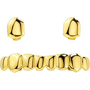 1 SET Gold Grillz, Grills for Your Teeth, Hip Hop Performance Enhancement, Halloween Costume Completion, Gold Teeth Grillz fo