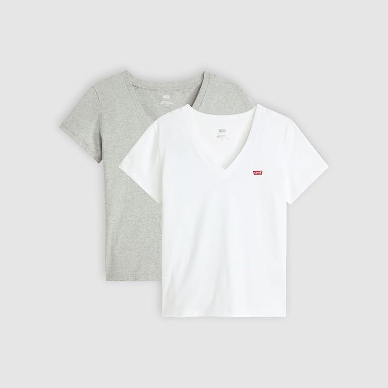 Lot de 2 t-Shirts à col V pour Femme, Lot de 2 t-Shirts à col en V, Blanc, M
