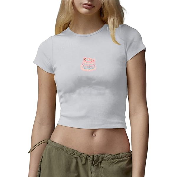 Y2k Baby Tees Women Short Sleeve Crop Tops Teen Girls Bow