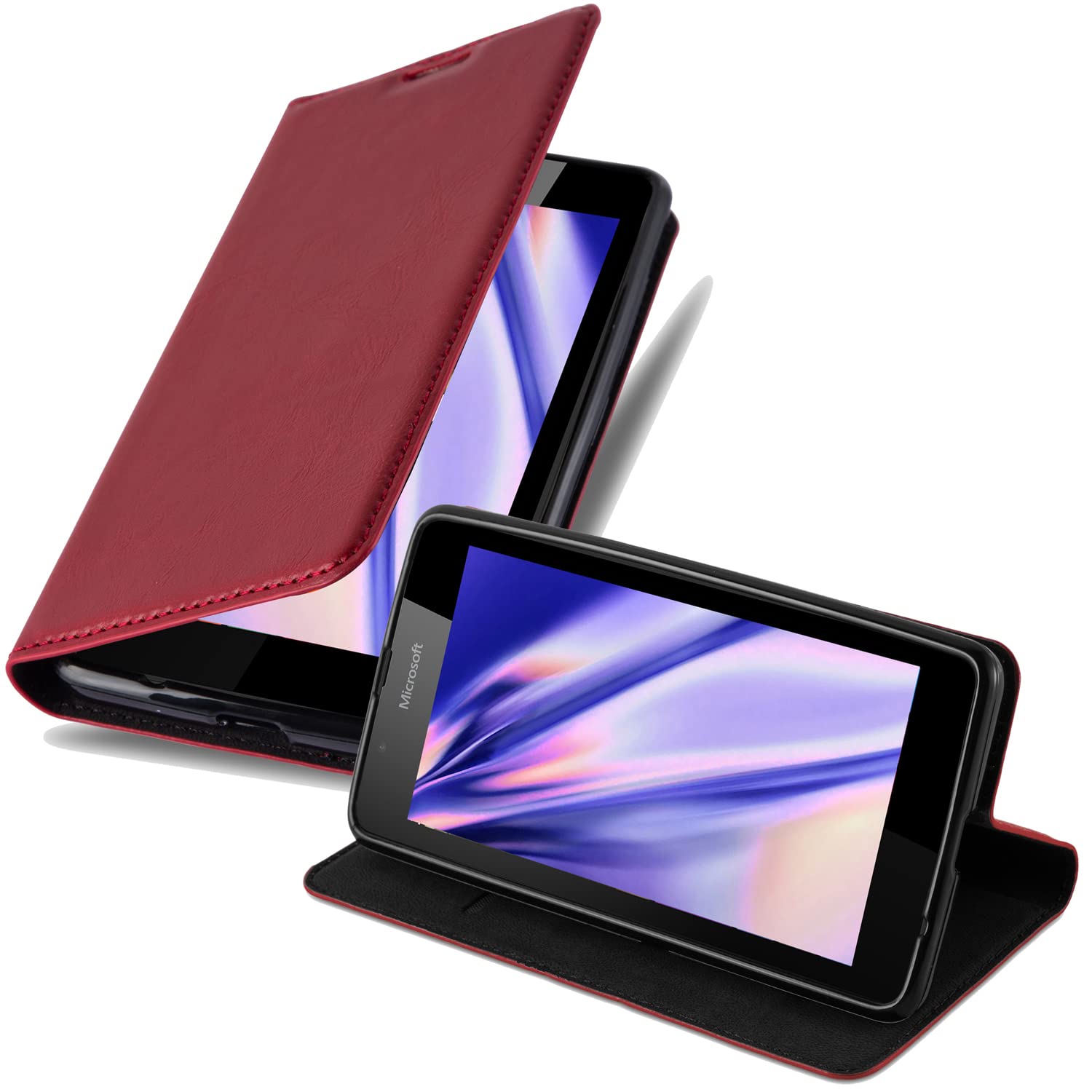 cadorabo Book Case works with Nokia Lumia 540 in APPLE RED - with Magnetic Closure, Stand Function and Card Slot - Wallet Etui Cover Pouch PU Leather Flip
