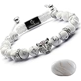 GT collection Men's Energy Bracelet with Gold Leopard Stainless Steel Bead, Adjustable Natural Gemstone Onyx Bracelet for Men