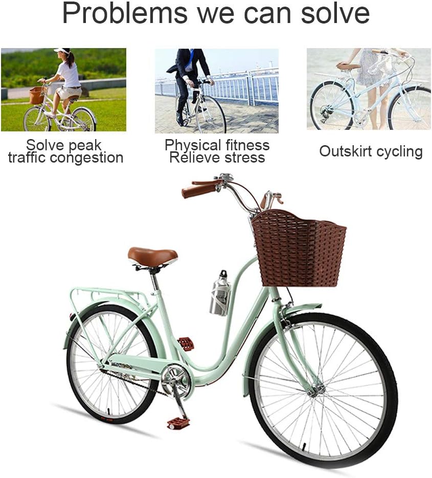 Greetuny 24 Pouces Femme Velo Fille Ladies Velo De Ville Light Velo Hollande Retro Conception Velos De Ville Confortables Avec Panier Ville Velo De Ville A Velo Velos De Ville Velos