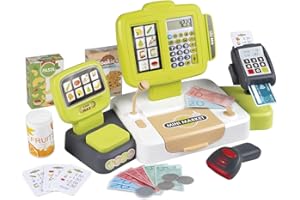 Smoby - Large Cash Register - 30 Accessories - Mechanical Scales - Real Calculator + Sound and Light Scanner - for Ages 3+