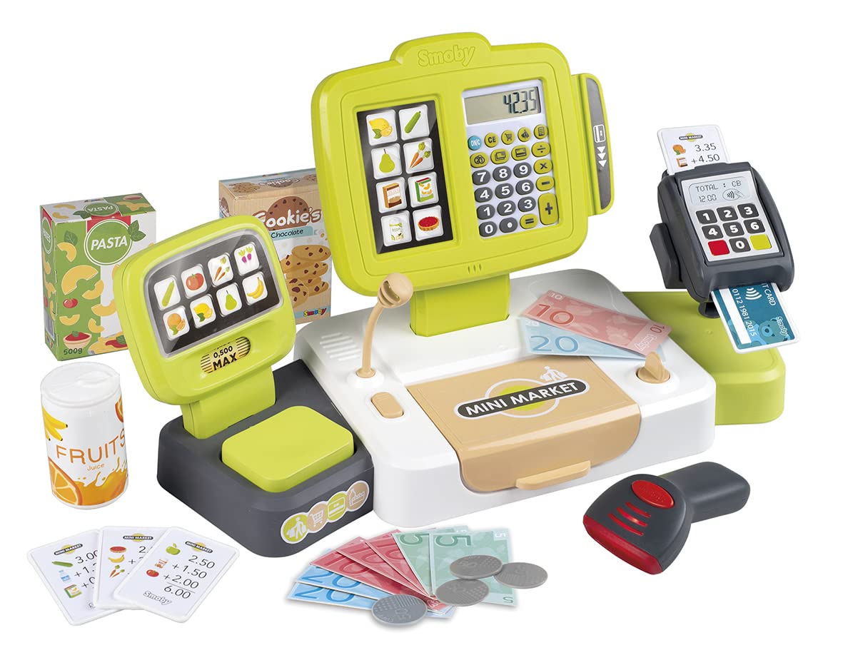 Smoby Toy Cash Register 7600350114, Interactive Shopping till for Kids, digital display and sounds
