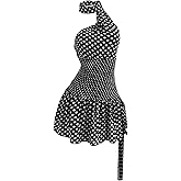 WDIRARA Women's Polka Dots Halter Dress Wrap Asymmetrical Sleeveless Smocked Ruffle A Line Short Dresses