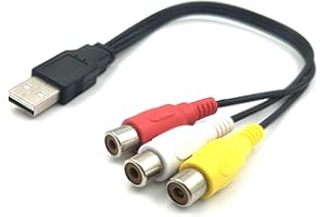 USB to 3RCA Cable, Haokiang 1ft/30cm USB 2.0 Male to 3 RCA Female Jack Splitter Audio Video AV Composite Adapter Cord Cable (