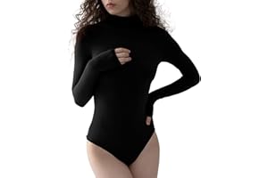 PUMIEY Women's Long Sleeve Bodysuit Mock Turtle Neck Body Suits Going Out Tops Sharp Collection