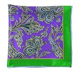 100% Printed Silk Kelly Green and Violet Gentlemen's Paisley Pocket Square