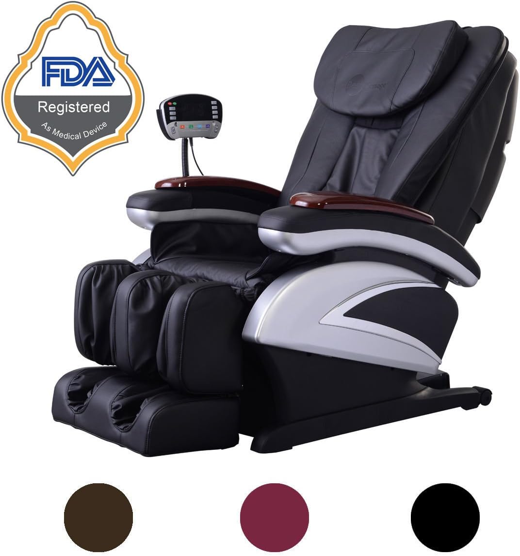New Electric Full Body Heat Therapy Shiatsu Massage Chair Recliner w/Heat Stretched Foot Rest 06C (Black)