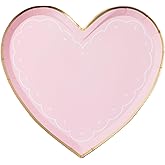 Bonjour Fête Pink Lacy Paper Party Heart Shaped Plates | Disposable Small Plates for Valentine’s Day, Galentine, Bridal Showers & Romantic Gatherings | Premium Party Supplies | Pack of 8, 8.3" x 7.75"