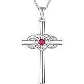 YL Women's Cross Necklace Sterling Silver Infinity Heart Crucifix Pendant Birthstone Criss Jewelry