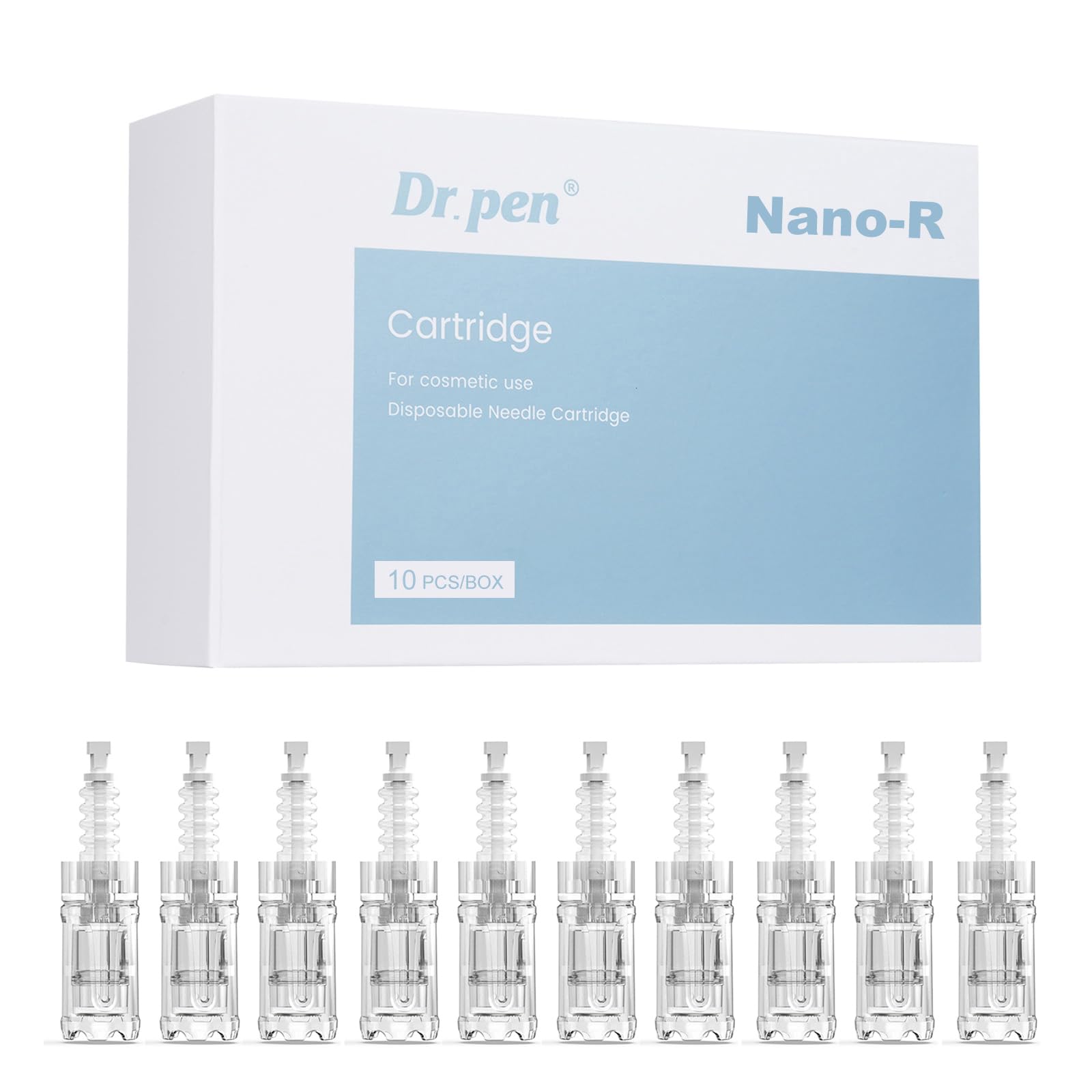 Dr.pen A10 Cartridges Nano-R, 10Pcs Dr.pen Replacement Cartridges for Microneedling Pen A10 Model, Authentic Disposable Microneedling Cartridges (Nano-R, 10Pcs)
