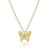 Amazon Essentials 14K Gold Plated Diamond Cut Butterfly Shape Pendant Necklace for Women with 18 Inch Chain