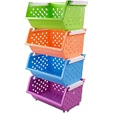 Pekky 4-Pack Large Stackable Storage Bins, Colored Plastic Stacking Basket