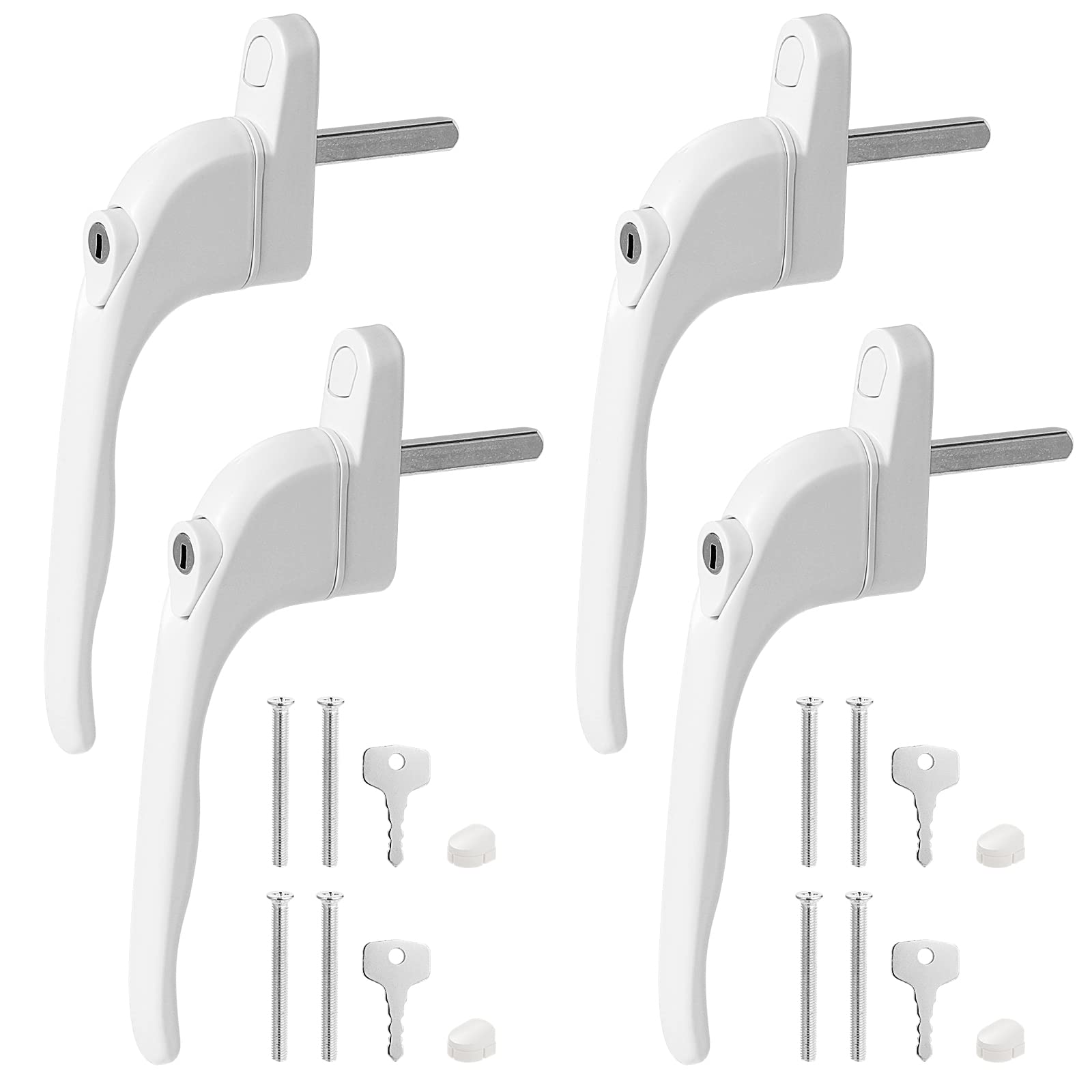 Faankiton 4PCS Window Handles Aluminum Lockable Window Handle Inline Locking, Universal Left or Right Espag Handles 360° Rotation with Keys with 43mm Spindle for Indoor & Outdoor UPVC Windows (White)