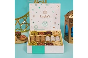 LAYLA'S DELICACIES Layla’s Delicacies Mediterranean Treats Gift Box for Eid Mubarak - Handmade Healthy Mixed Nutty Flavors Pastries - Halal, Vegetarian, Gluten Free - 14 Bite-Size Treats