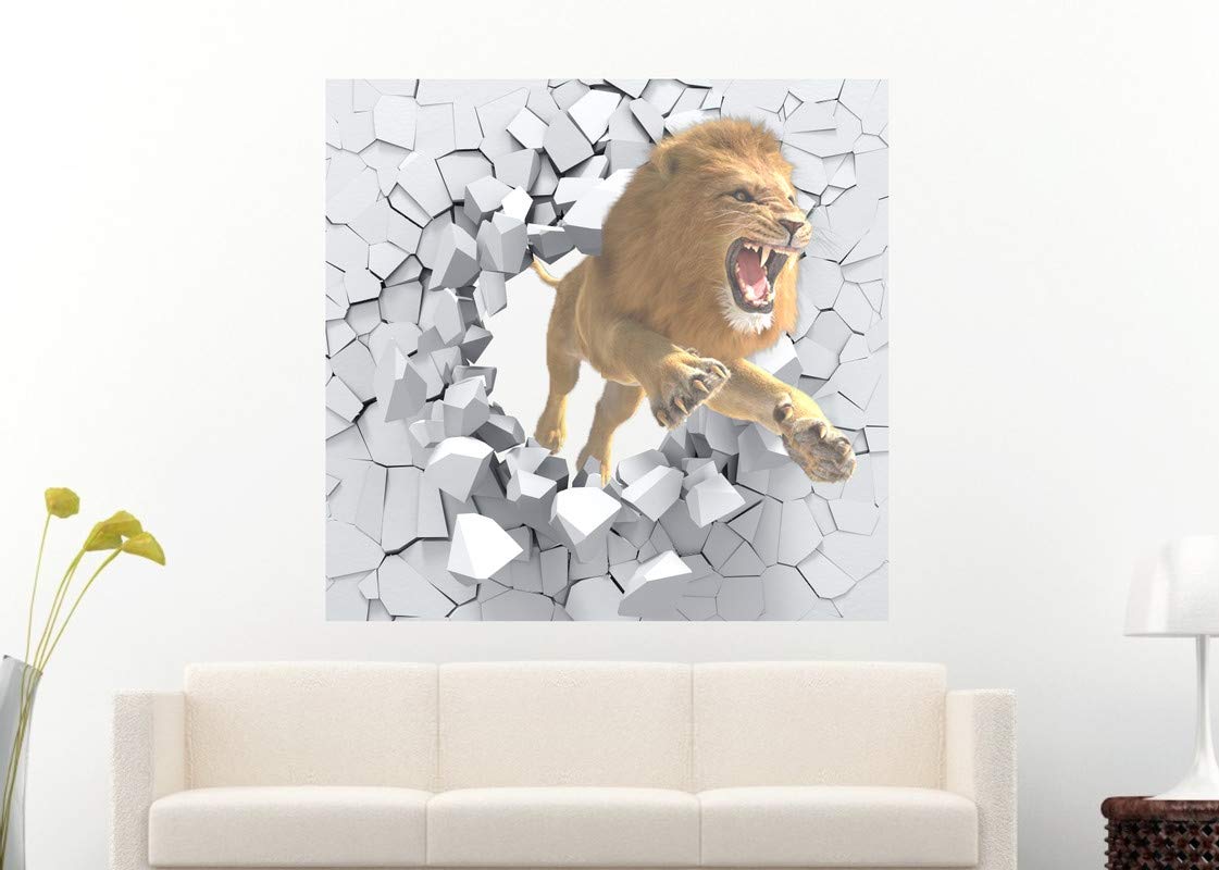 PRIME HOME DECOR Vinly Decorative 3D Look Lion Wall Sticker for Living RoomBed RoomOffice