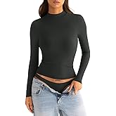 Eachyes Womens Mock Neck Long Sleeve T Shirts Seamless Tops Turtleneck Slim Fitted Fall Winter Top Basic Clothes 2025
