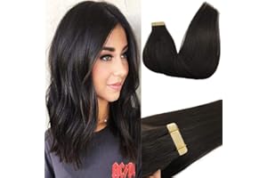 GOO GOO Tape in Hair Extensions Human Hair, 1B Natural black, 18inch 50g 20pcs, Thick Ends Straight Seamless Tape in, Invisible Tape in Hair Extensions Human Hair