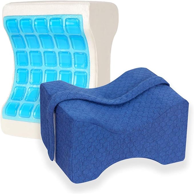 Knee Pillow for Side Sleeper Leg Pillows with Cooling Gel & Adjustable Strap Sleeping Between