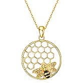 LUHE Bee Necklace 925 Sterling Silver Honeycomb Cute Flower Pendant Necklaces for Women Gifts for Her Women