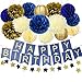 1st Birthday Boy Prince Party Supplies Navy Gold Birthday Party Decorations Blue Happy Birthday Banner Paper Star Garland Paper Flowers Tissue Paper Pom Poms Paper Lanterns for Boy First 1st Birthday