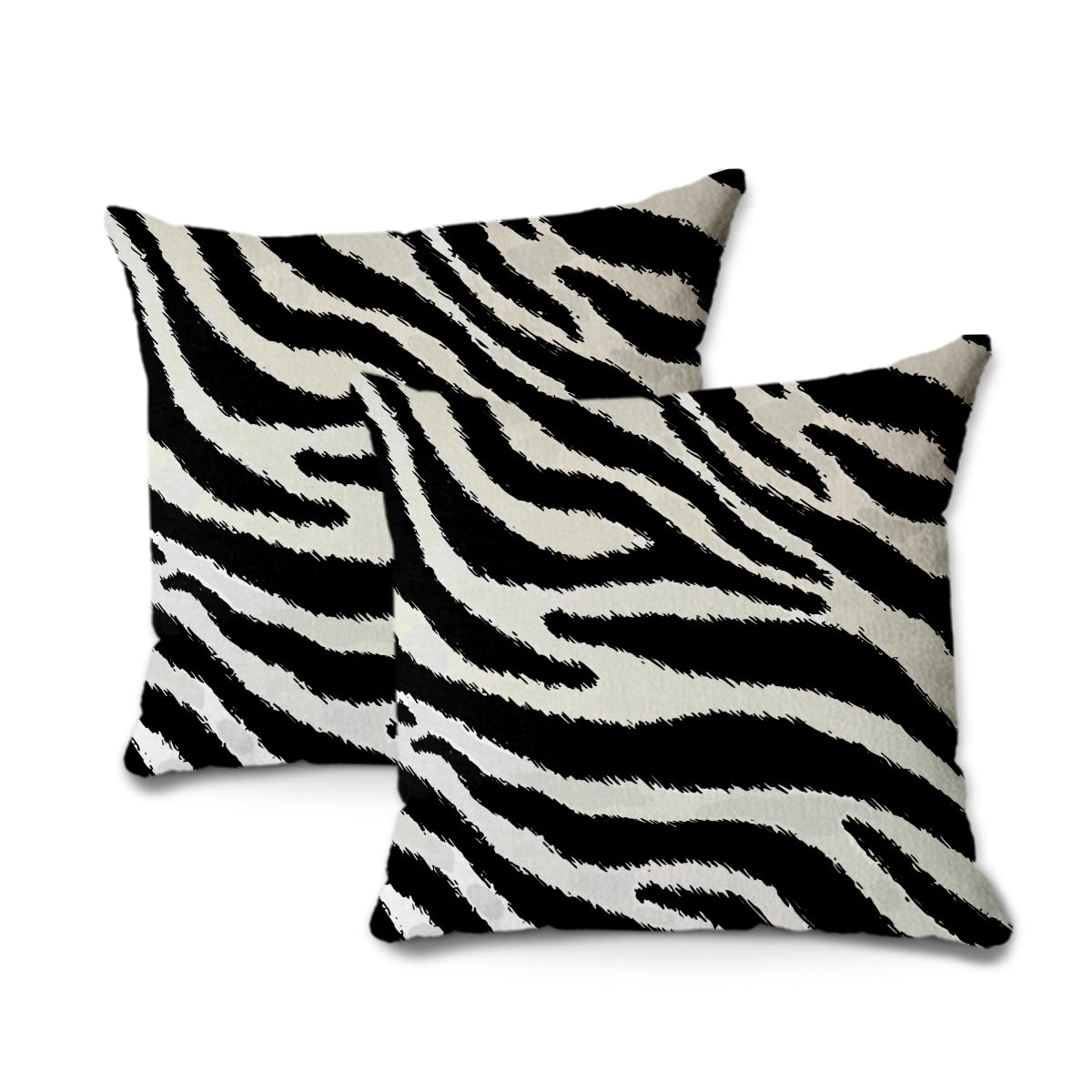Photo 1 of 2Pcs Zebra Print Striped Pillow Covers, Black White Print Modern Decor Throw Pillow Square Cushion Covers 18x18 inch Nursery Living Room Home Decor for Car Bed Couch