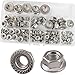 M3-M12 304 Stainless Steel Flange Nut Kit，90pcs 7 Sizes Hex Lock Self-Locking Metric Thread Nuts Assortment Kit 304 Automatic Locking Nut Metric Hex Serrated Spin Lock Nuts M3 M4 M5 M6 M8 M10 M12