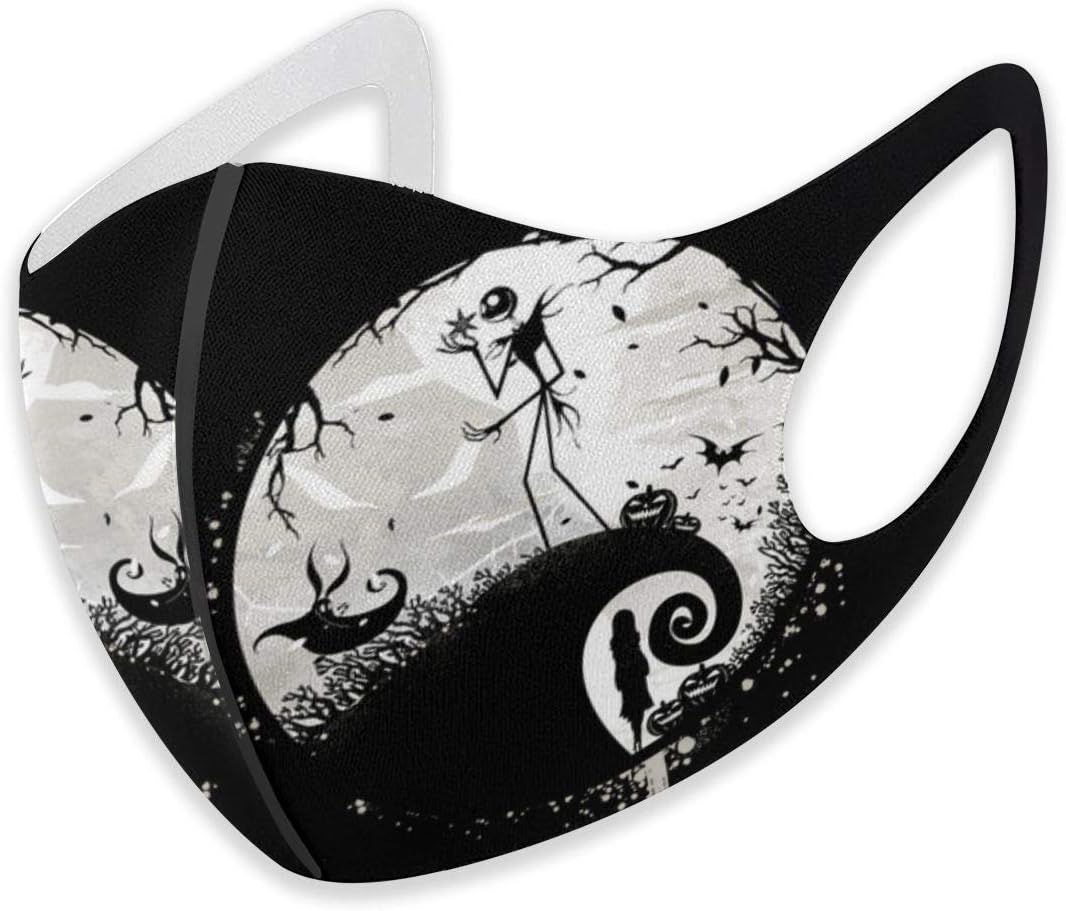 Triciaedcf Adults Reusable Adjustable Anti Dust Funny Halloween Face Mouth Mask, Jack and Sally Work Halloween Mask for Cycling Camping Travel for Women