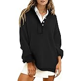 Fisoew Womens Waffle Knit Oversized Sweatshirt Casual Snap Stand Collar Long Sleeve Pullover Tops Fall Travel Outfits