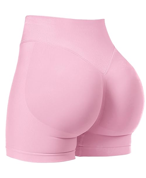 VOYJOY Women Workout Impact Shorts 2.5"/ 3.6"/ 4.5"/ 6" Scrunch Butt Lifting Gym Seamless Booty Biker Shorts Pink