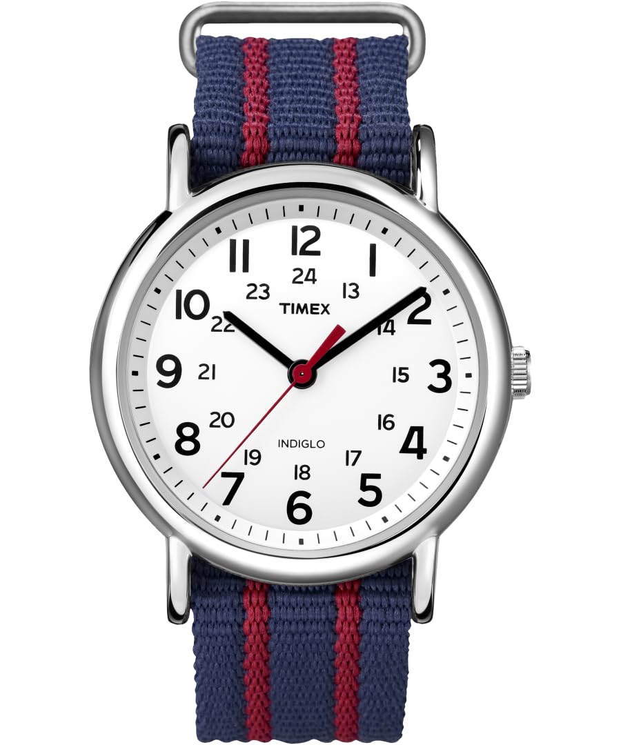 Timex Weekender raya | Correa deslizante roja/azul | Reloj informal T2N747