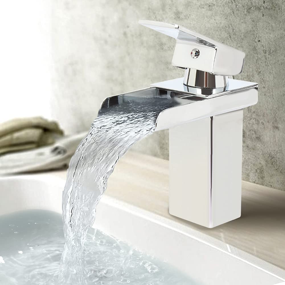 Basin Mixer Tap Bathroom Taps Waterfall Mixers Single Lever Chrome Plated Brass Sink Mixer Tap with Hoses