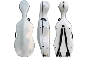 GENERIC 4/4 Full Size Cello Case Hard Mixed Carbon Fiber Strong & Ultralight Cello Box ca. 4.0 kg with Strong Handle & 2 Bow Holders & Back Straps & Wheels (White)