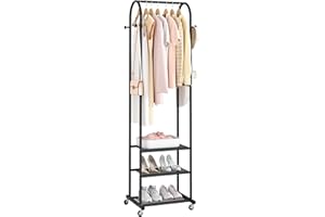 Kaitiemoo Heavy Duty Clothing Rack with Wheels,Modern Garment Rack with 3 Metal Shelves, 71.8Inches Display Rack for Hanging Clothes, Hanging Rod for Small Space,Black