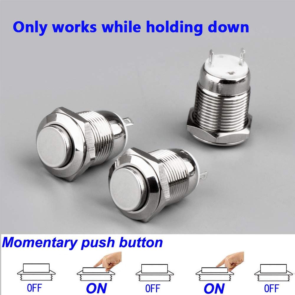 Gebildet 10 Pcs 12mm Waterproof Push Button Momentary Stainless Steel Push Button On Off 2A 12V/24V/125V/250V AC (High Head) - Image 3