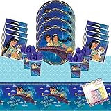 Aladdin Party Supplies Pack Serves 16: Dinner Plates Luncheon Napkins Cups and Table Cover with Birthday Candles